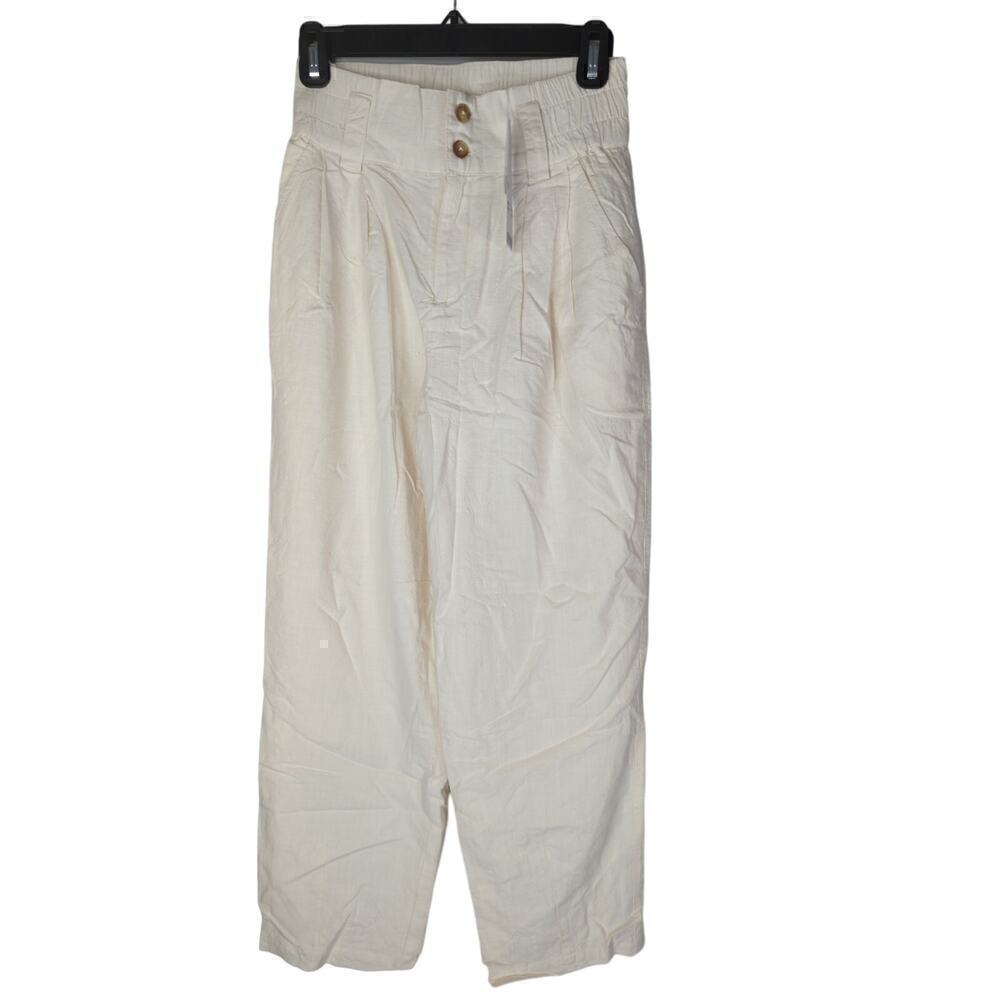 Urban Outfitters Ivory Cotton & Viscose Pleated Tapered Pants X SMALL NWT - Picture 1 of 9
